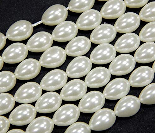 Perlin – e di vetro cerato di perle coltivate imitate perle di vetro cerato bianco AAA a goccia, 9 x 7 mm, 40 pezzi, con foro per infilare la decorazione da tavolo