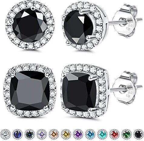 Diamday Orecchini da donna in argento Sterling 925, con zirconi cubici, placcati in oro bianco 18 carati, rotondi, quadrati, diamonique e pietre portafortuna