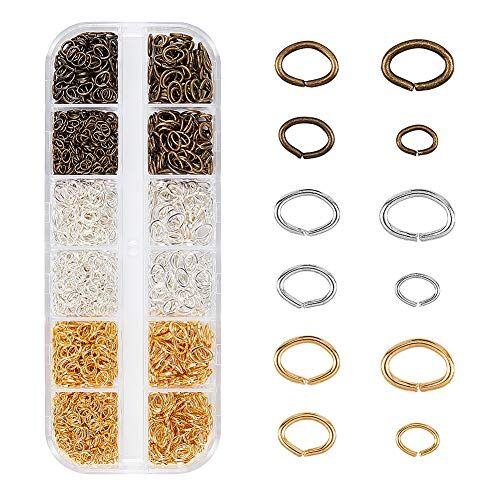 PH PandaHall 1860pcs anelli ovali aperti, 3 colori anelli di salto in ferro ovali risultati di gioielli per orecchini collana braccialetto fai da te, 4x3mm / 5x4mm / 6.5x4.5mm / 7x5mm