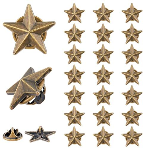 SUPERFINDINGS 24 pz Spilla In Lega di Stelle Spilla Da Bavero In Lega di Bronzo Antico Spille Spille per Premi Militari Spille con Stelle Del Memorial Day di Luglio Distintivi con Stella A 5 punti