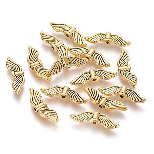 Perlin 20 e in metallo a forma di ali d'angelo, 20 mm, color oro, per bracciali, collane