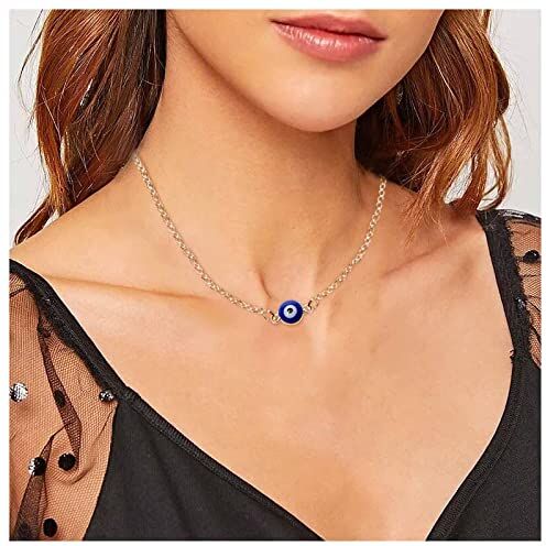 Inilbran Boho Evil Eye Collana Girocollo Argento Evil Eye Collana Girocollo Vintage Demon Eye Collana Catena Minimalismo Blue Eye Collana Catena Gioielli per Donne e Ragazze Amuleto Regali