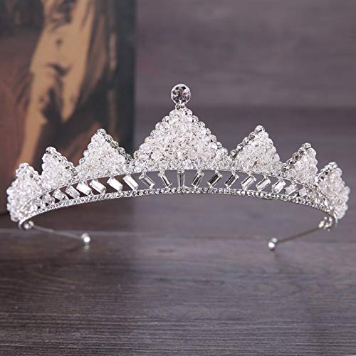 SkiNfd Tiara di diamanti di lusso color argento strass tiara da sposa corona di perle regina diadema sposa corona copricapo accessori per capelli da sposa tiara