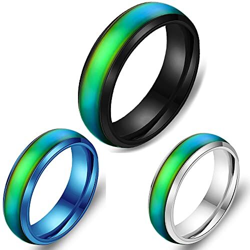 EUMENIDES Anello Che Cambia Colore,Anelli D'umore, Anello Colorato In Acciaio Al Titanio, Anello Romanzo, Anello Alla Moda Per Gli Amanti,… (11（70）, Nero+Argento+Blu)