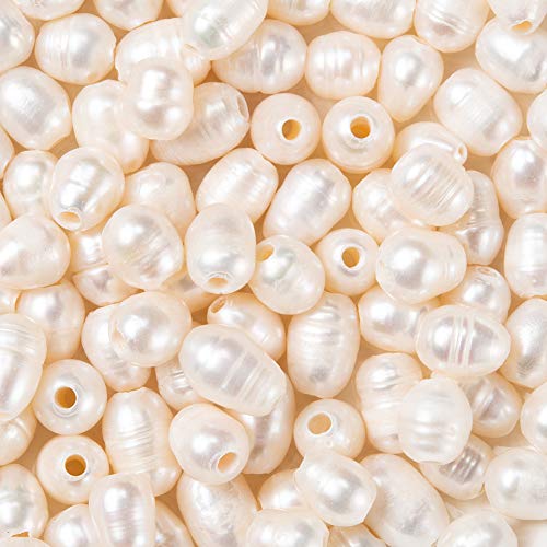 FASHEWELRY Fashewlery, 100 perle naturali d'acqua dolce coltivate ovali color conchiglia, 7-10 mm, per collane fai da te, braccialetti, orecchini, creazione di gioielli