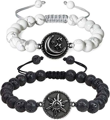 COAI Coppia di Bracciali della Distanza Sole Luna in Pietra Lavica e Howlite