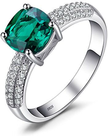 JewelryPalace Anelli Donna Argento 925 Simulato Smeraldo, Anello Pietra Verde a Taglio Cuscino, Classico Anello Solitario Donna Zirconia, Promessa Fedine Fidanzamento Argento, Set Gioielli Donna 9.5