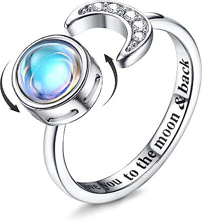 Milacolato Anello Antistress Regolabile Donna Ragazza Argento Loto Fiore Girasole Pietra di Luna Stellata Opale Fidget Anello di Ansia di Spinner Fantasia Gioielli Pietra di Luna Rotonda