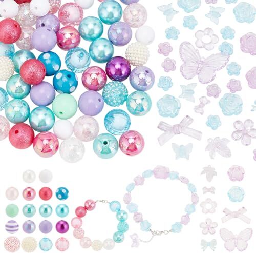 PH PandaHall 110 pz Perline Da 20mm 20 Stili Perline Acriliche 20g Perline Fiore Farfalla Perline Bubblegum Perline Grosse Perline Strass Grandi per Gioielli Bracciale Collana Pen Borsa Catene