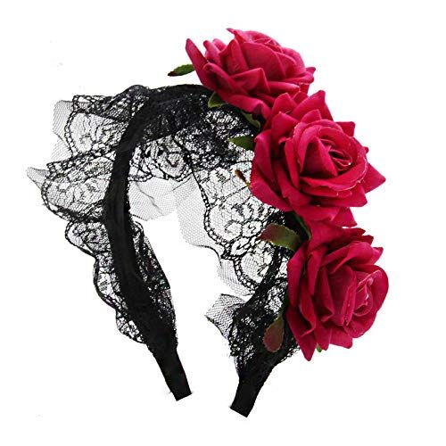 Generic Copricapo bohémien milioni di Natale corte pizzo nero gotico Lolita strega cameriera carino Niang largo flanella rossa rosa capelli cerchio (Borgogna)