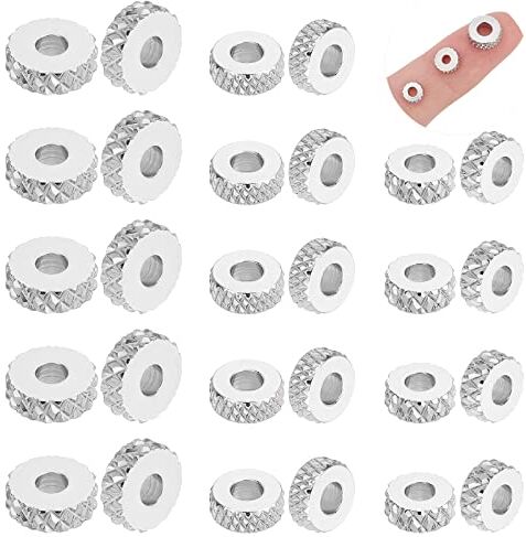 UNICRAFTALE Circa 60Pcs 3 Stili 5/6/8mm Perline Distanziatore in acciaio inox rotondo piatto con texture diamante Perline Distanziatore in metallo Trova perline foro 2mm per la creazione di gioielli