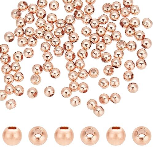 PH PandaHall 100PCS Perline Ottone Rotonde Perline Distanziatore 3mm di Diametro Foro 1mm Colore Oro Rosa