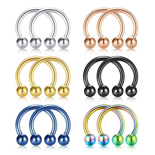 Rajnard Piercing Naso Piercing Septum Anelli 16G 6mm Acciaio Chirurgico Piercing Helix Tragus Cartilagine Labbro Anello a Ferro di Cavallo Piercing Gioielli