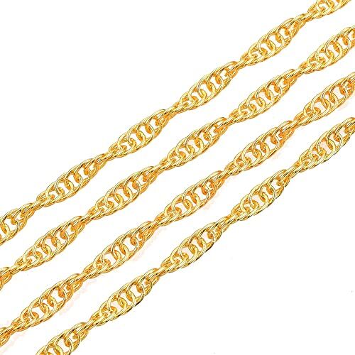 Perlin Catena a maglie da 3 m, in metallo, rotonda, 2 mm, per la creazione di collane, bracciali, fai da te (oro)