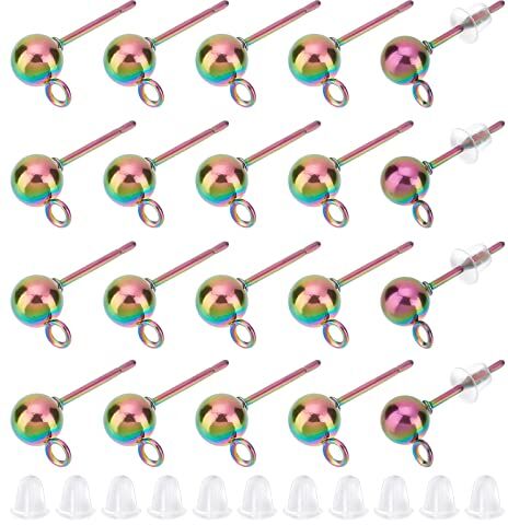 UNICRAFTALE Circa 50 Set di Risultati'Orecchino A Perno In Acciaio Inossidabile di Colore Arcobaleno Pin 0.6 mm Perno'Orecchino con Dadi In Plastica Orecchini Ipoallergenici per La Creazione