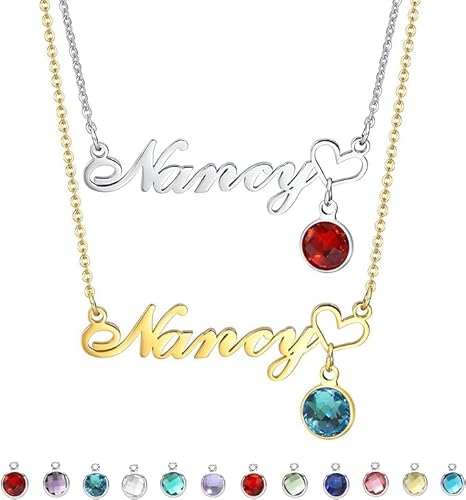 Vnox Collana Con Nome Personalizzabile,Collana Personalizzata Argentato Oro Rosa,Collana Donna Acciaio Inossidabile,Regalo Donna Compleanno Regali Natale Mamma Fidanzata(Pietra di nascita-1)