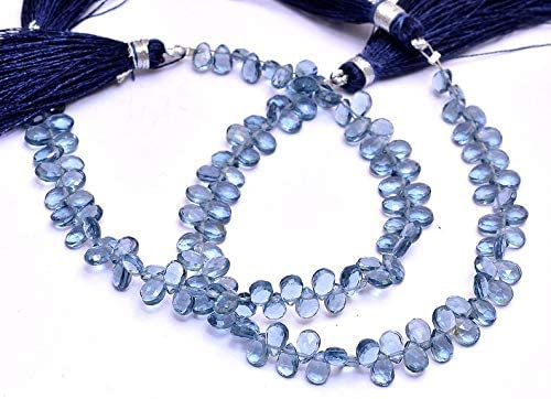 Generic Kashish Gems & Jewels London Blue Topaz Quartz 6 x 4 mm pera Briolette Perline Blu Topazio Colore Quarzo Semi Gemma Briolette Perline Sfaccettate 17,8 cm Spiaggia