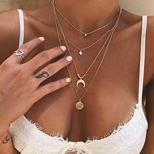 Jovono Boho argento multistrato collana girocollo stella nappa opale pendente collana catena di gioielli per donne e bambine (SET9)