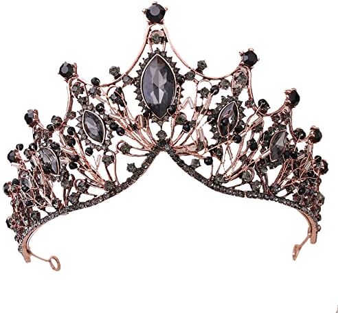 ISAKEN Corona Tiara Nuziale Regina Principessa Tiara Nero Diademi da Sposa in Cristallo per Ragazze Donne Compleanno Festa di Nozze