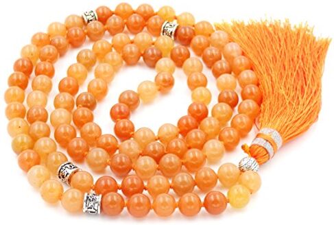 Generic 108 Mala Tibetano Collana per Donne Uomo, Mala Bracciale Buddista, Meditazione Mala, Orange Aventurine Yoga Mala