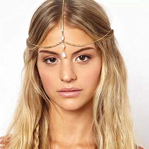 Handcess Catena Boho Opal Head Copricapo da sposa in oro Festival Costume da ballo Fascia per capelli Accessori per capelli da sposa Gioielli per donne e ragazze