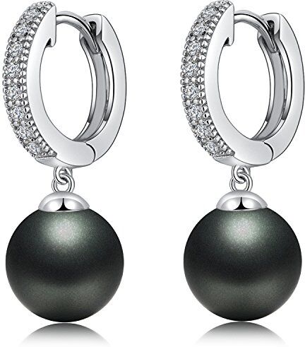 Miaofu Nere Perle Orecchini Donna Orecchini Perle Nere,Orecchini Perle Pendenti Nere,Orecchini Nere Perle Diamante Oro Bianco Nere Orecchini Con Perle Anallergici Nere Argento Perle Cerchio Orecchini 10mm