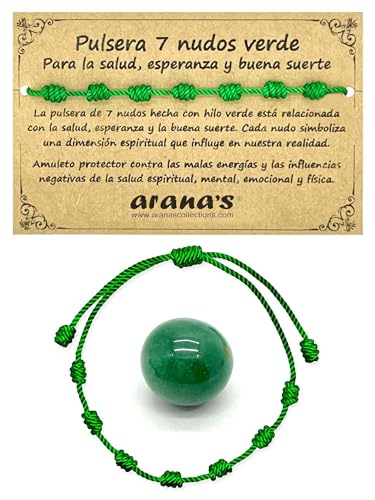 arana's Bracciale 7 nodi verde + pietra energetica avventurina verde Donna e uomo Filo verde protezione contro il malocchio Amuleto salute speranza buona fortuna coppie, Ajustable de 11 cm