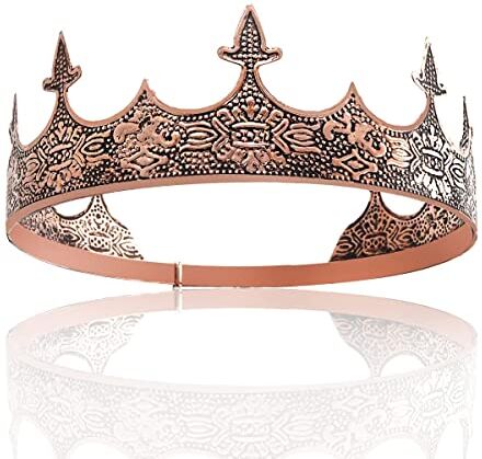 LEEMASING Corona capelli gioielli re reale diadema uomini metallo grandi diademi per Halloween costume (Oro Rosa)