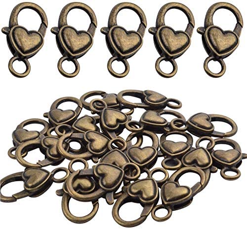 Aylifu 20 pezzi in bronzo anticato, a forma di cuore, a forma di aragosta, in lega vintage, chiusura a moschettone, gancio per aragoste, catena, per braccialetti fai da te, orecchini, gioielli