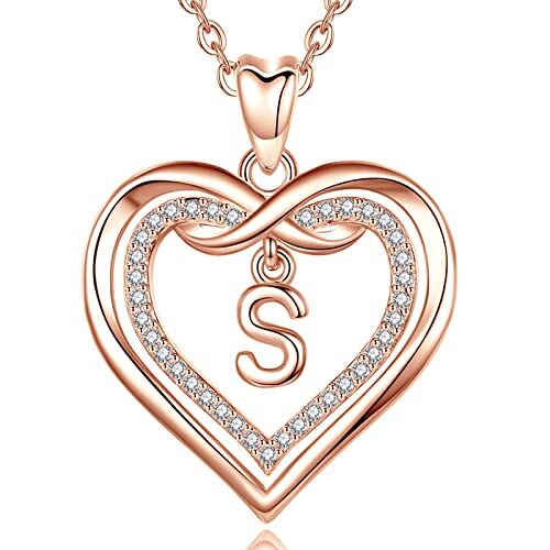 AEONSLOVE Collana Lettera Donna Ciondolo Nome Personalizzabile Collana Iniziale S Oro Rosa Regalo Compleanno Natale per Figlia Amica Ragazza