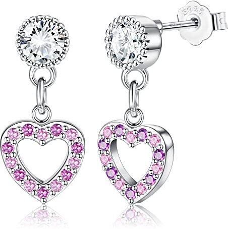 ORAZIO Orecchini Pendenti in Argento 925 per Donne Bambini Ragazze, Orecchini a Goccia a Forma di Farfalla Cuore Stella e Fiore Orecchini Penzolanti in Zirconia Colorata Ipoallergenici Regalo