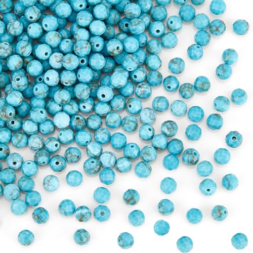 OLYCRAFT OLYCARFT 240 perline turchesi sintetiche sfaccettate rotonde da 3 mm, perline turchesi sintetiche, con foro, perline sfuse sfaccettate, per bracciali, collane, creazione di gioielli, 240 pezzi