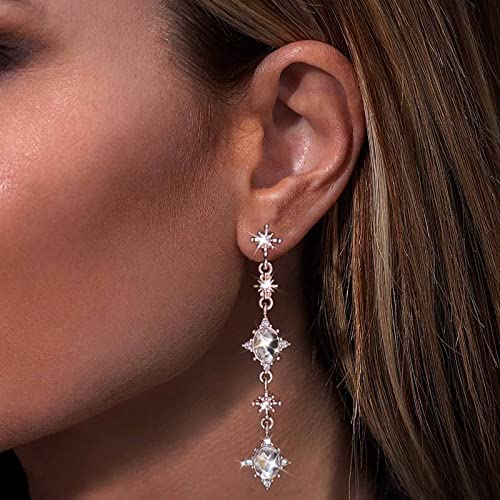 TseenYi Lungo Strass Nappe Orecchini Boho Cz Starburst Dangle Goccia Orecchini In Cristallo D'oro Lungo Nappe Catena Orecchini Lucidi Cz Stella Del Nord Orecchini Matrimonio Nuziale Gioielli