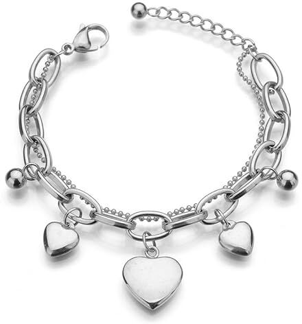 RYMAUP ® Bracciale da donna in argento con cuore in acciaio inox, regalo di San Valentino, Natale, gioielli in argento, braccialetto dell'amicizia con ciondolo a forma di cuore per voi, compleanno