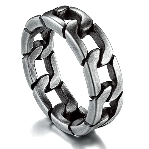 ChainsPro Anello Uomo Acciaio con Catena, 01 Stile Grigio Anelli Uomo Gioielli di Moda, 14 US Taglia Ferma Anello per Uomo Donna Ragazzo, Regalo Confezione