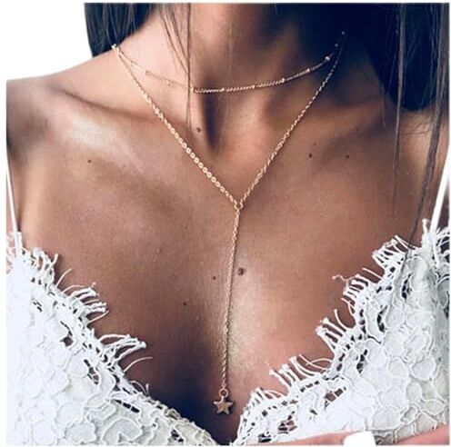 Dervivea Boho Layered Star Y Collana Lunga Y Drop Collana Gold Star Lariat Collana Star Y Shape Collana Catena Gioielli per Donne e Ragazze