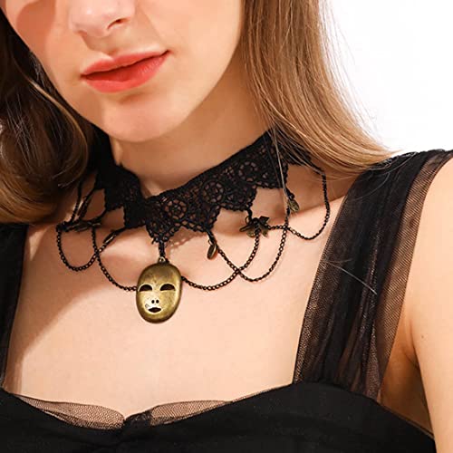 SINLOV Halloween Gotico Punk Pizzo Choker Collana Fiore Nero Nappa Cristallo Pendente Perline Perline Retro Partito Collare Choker Catena Clavicle Gioielli per le Donne e Ragazze (A)