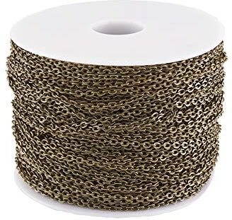 FASHEWELRY Rotolo da 100 m di catena rolò in ferro placcato bronzo anticato, con maglie piatte e ovali da 3 x 2 mm non saldate, per la creazione di collane, gioielli, accessori fai da te