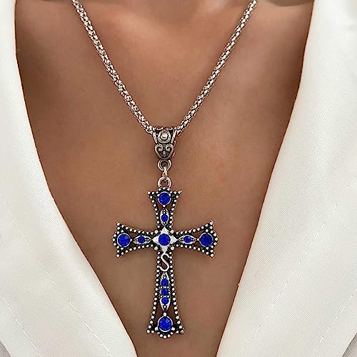 Wendalern Collana Di Diamanti Gotica Collana Di Croce Di Cristallo Blu Dainty Punk Intarsiato Croce Zircone Collana Girocollo Vintage Croce Religiosa Collana Pendente Y2k Gioielli Per Le Donne Ragazze