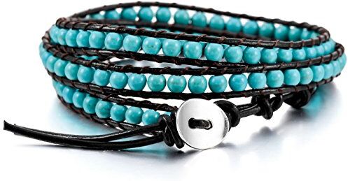 MOWOM Bracciali A Strati per Donna Uomo Bracciale In Corda Di Cuoio Genuino Bracciale In Perline Di Pietre Preziose Bracciale Intrecciato 3 Involucri Regalo Di Gioielli In Agata Fatti Mano Regolabile