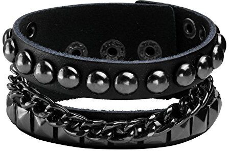 MILAKOO Bracciale di pelle a fascia larga con borchie metalliche nero motociclista punk rock cinturino