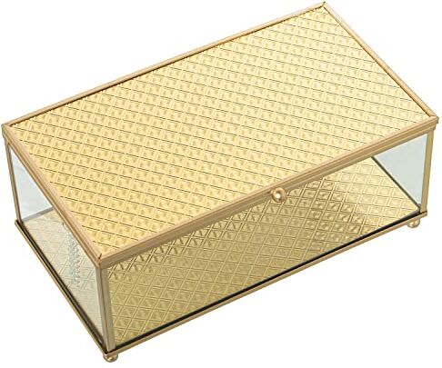 DRW Portagioie Rettangolare in Vetro e Metallo in Oro 21 x 13 x 9 cm, Multicolore, estandar