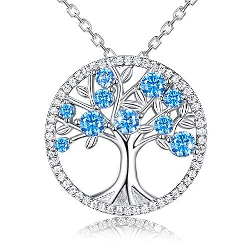 JUZICHEN Collana Albero Della Vita Donna, Collana Argento 925 Donna, Collana con Albero Della Vita In Zirconia Verde, Ipoallergenica, Con Scatola Regalo,Per Donne,Madre,Donne In Gravidanza,Ragazze,Uomini (Blu)