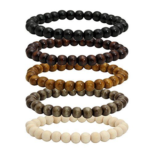 MILAKOO bracciale mala da uomo elastico con perline di legno tibetano e buddista per la meditazione e la preghiera 6/8 mm Legno