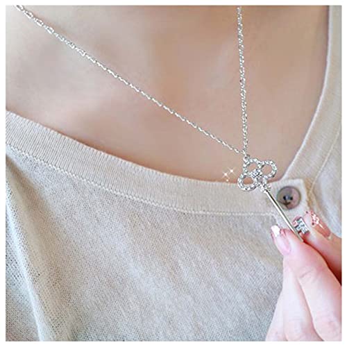 Allereya Collana con Ciondolo Chiave in Cristallo Collana con Girocollo Chiave con Strass Argento Collana con Chiave Minima Catena Collana Gioielleria per Donne e Ragazze (Argento)