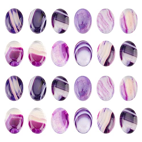 FINGERINSPIRE 24 Pz Cabochon in Agata Striata Naturale 18x13x5mm Cabochon Cabochon Ovali Viola Retro Piatto Cabochon in Pietra di Agata Fasciata A Strisce Guarigione Chakra Pietra di Cristallo