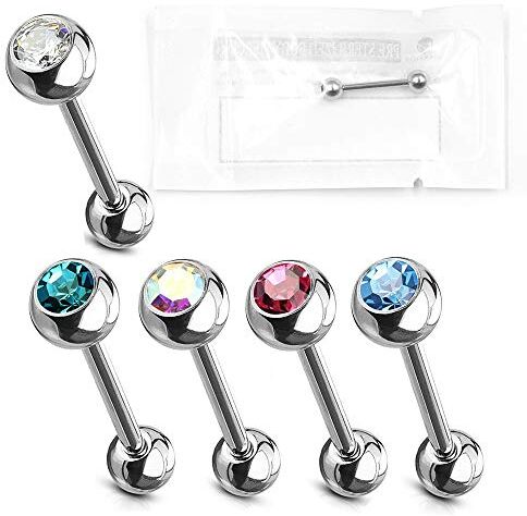 WARRIOR Piercing a Lingua Barbell Sterile in Acciaio Chirurgico Misura 14G(1,6mm) con Due Sfere a 5mm e Lunghezza 14mm Confezione Singolo Pezzo  (Bianco)