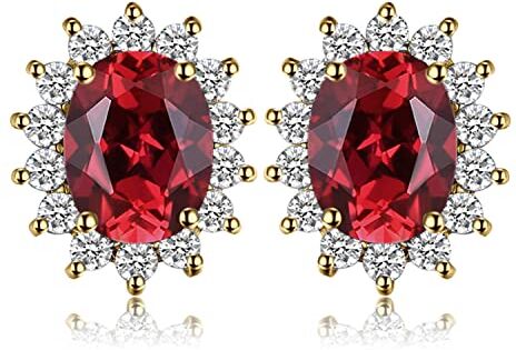 JewelryPalace Kate Middleton Orecchini a Bottone Donna Argento 925 con Naturale Granato Rosso, Princess Diana William Orecchini a Lobo con Pietra Ovale, Orecchini Stud in Oro Set Gioielli Donna