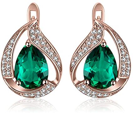 JewelryPalace 3.7ct Hoop Orecchini Donna Argento 925 con Simulato Smeraldo Verde, Orecchini Piercing in Oro Rosa con Pietra a Taglio Pera, Orecchini Verdi e Argento Set Gioielli Donna