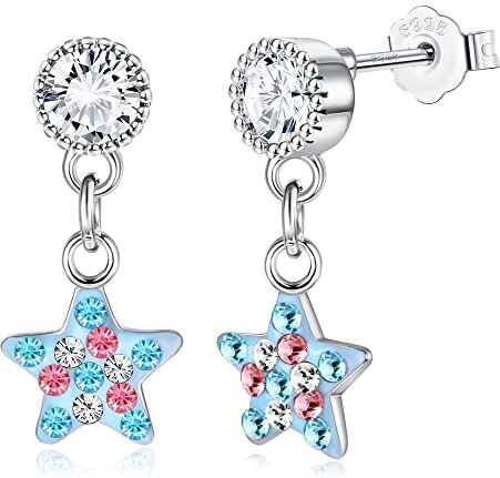 ORAZIO Orecchini Pendenti in Argento 925 per Donne Bambini Ragazze, Orecchini a Goccia a Forma di Farfalla Cuore Stella e Fiore Orecchini Penzolanti in Zirconia Colorata Ipoallergenici Regalo